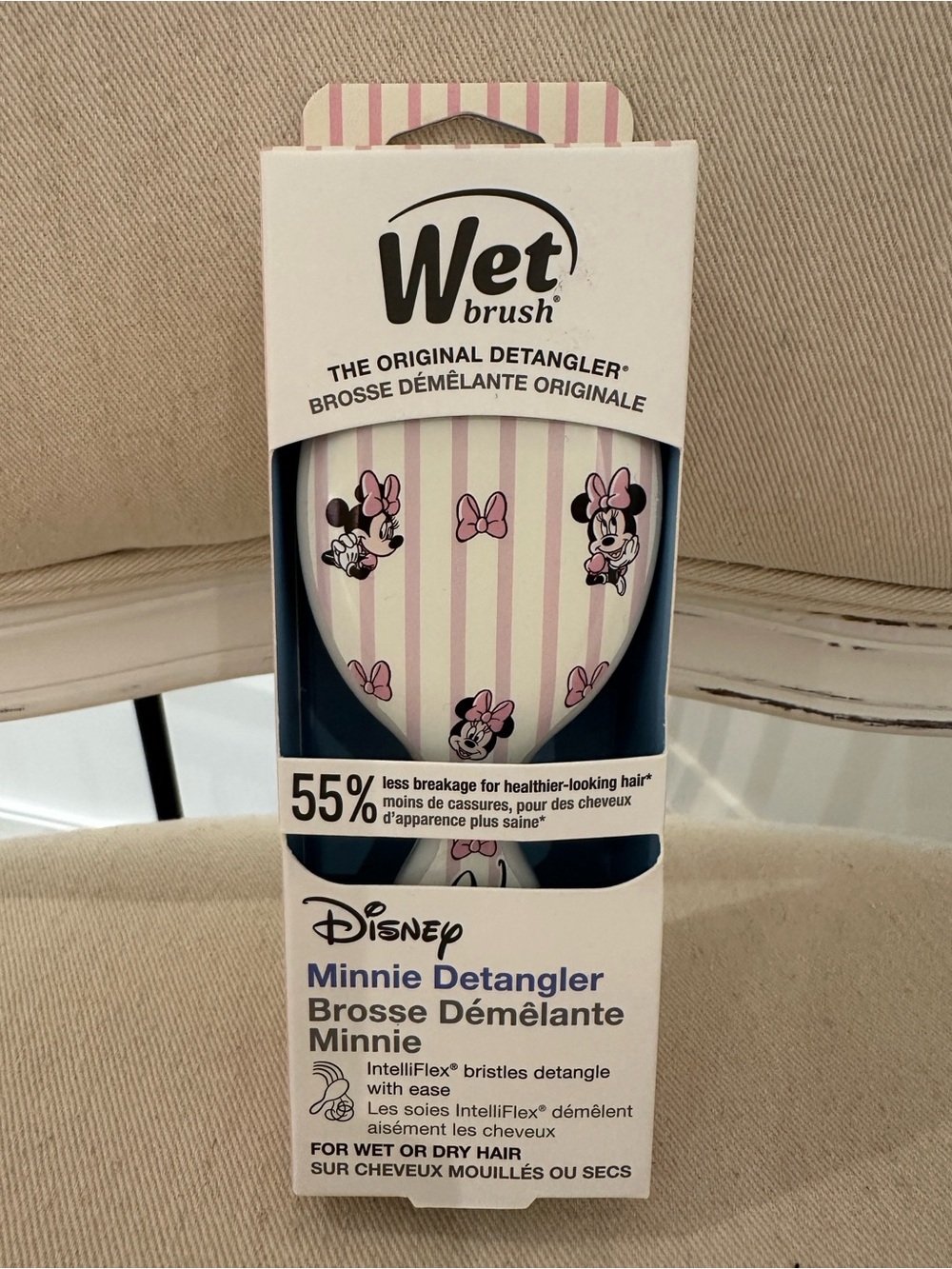 Disney Minnie Mouse Pink and Cream Stripe Detangler Toddler or Purse Brush NWT